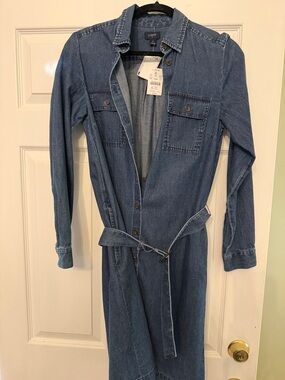 J. Crew Light Blue Denim Shirt Dress with Waist Tie